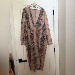 Boohoo Long Sleeve Snake Print Dress - Brown and Black